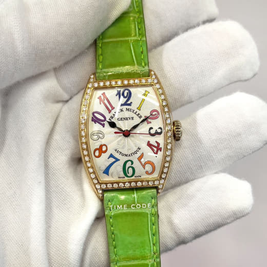FRANCK MULLER CINTREE CURVEX 18KT ROSE GOLD AUTOMATIC RAINBOW NUMBERS DIAL LADIES WATCH