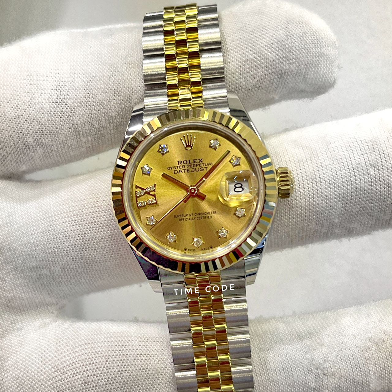 ROLEX LADY-DATEJUST 28MM CHAMPAGNE DIAMOND DIAL TWO-TONE YELLOW GOLD -279173