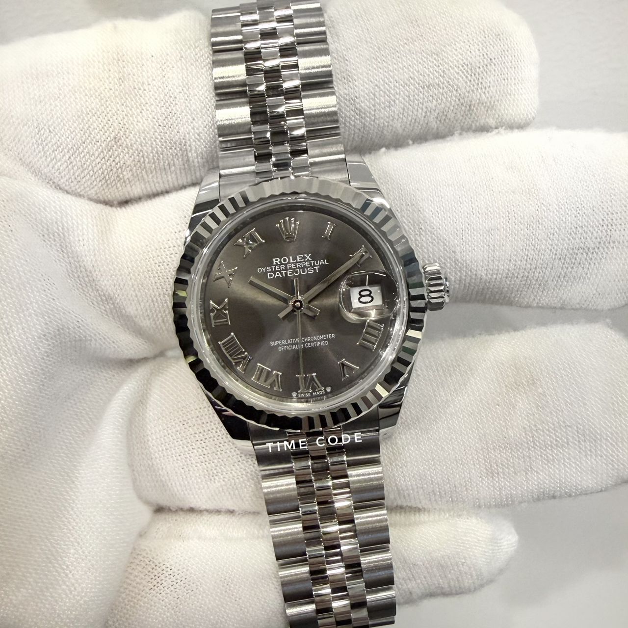 ROLEX LADIES DATEJUST 28MM GREY ROMAN DIAL -279174